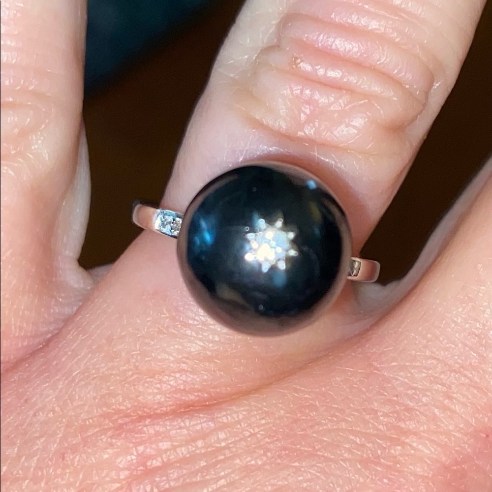 NWT Sterling Silver Shungite & White Zircon CELESTIAL Ring - Picture 10 of 12